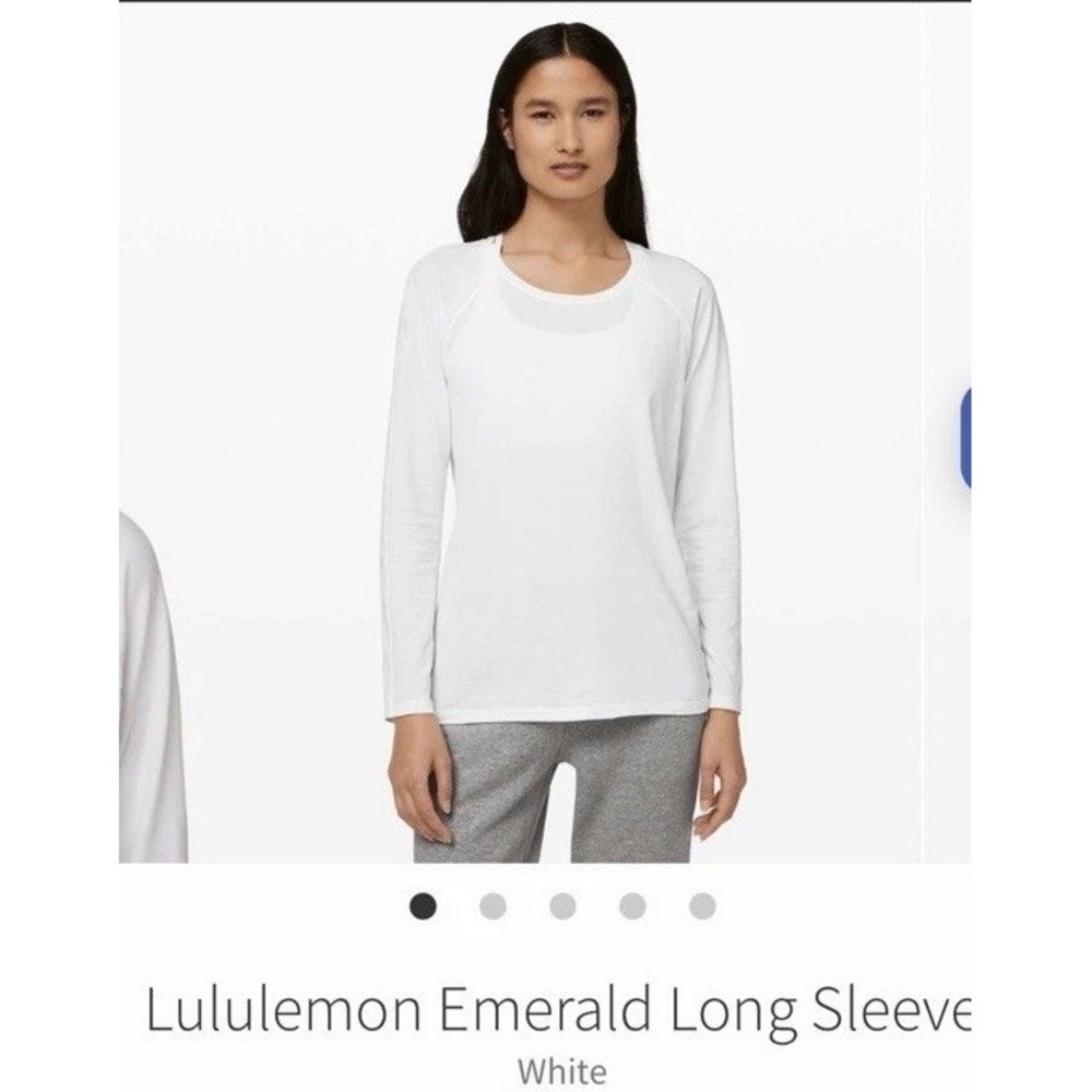 🍋EUC Lululemon Emerald Long Sleeve Shirt Womens White Scoop Neck Pima W3CJNS 14